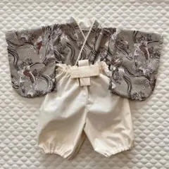 ハンドメイド☆ベビー袴☆鯉柄☆グレージュ地×生成り