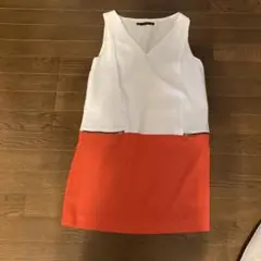 ZARA BASIC ノースリーブミニワンピース M ホワイト/オレンジ
