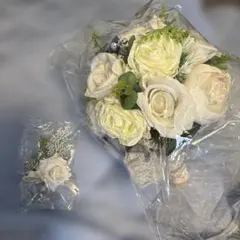 ホワイト 造花ブーケ レースリボン付き