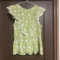 W closet 刺繍フリル ノースリーブ トップス グリーンのサムネイル