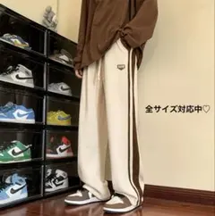 NEOS ワイドシルエット　ロゴ　ライン　カルゼ　スウェットパンツ　Mサイズ