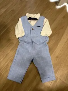 美品　水色 チェック柄 フォーマルスーツ 80cm ベビー　キッズ