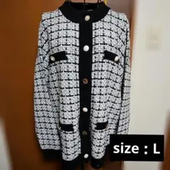 【新品未使用】夢展望♡ツイード調編みバイカラーニットカーディガン♡ホワイトのサムネイル