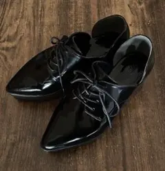 MURUAレースアップシューズ　ローファー　黒エナメル　厚底　ムルーア