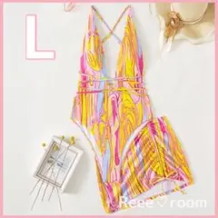 ミニスカート付きスイムウェア ブラジリアンビキニLサイズ グラマー 水着 黄色