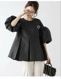 Lajour ペプラム　ポワン袖　ジャガード　トップス