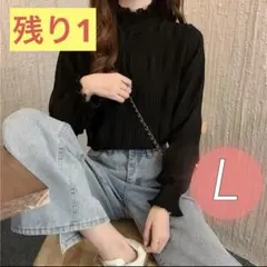 残1★シフォンブラウス シースルー シアートップス フリル 黒 ブラック 長袖