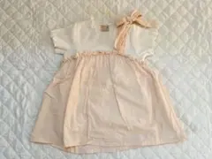 petit main フリルリボンチュニック90cm ホワイト/ピンク