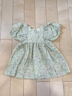 H&M 80cm 花柄 ワンピース グリーン 黄緑