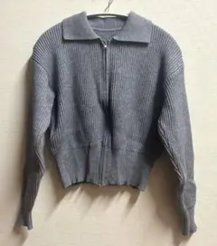 グレー リブ編み ジッパーカーディガン　NUGU