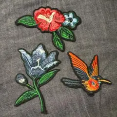 刺繍 花 鳥 アップリケ ワッペン3点セット