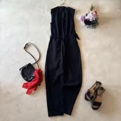 NO.3-177 AULA 日本製　サロペット　黒　ノースリーブ