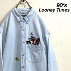90‘s Looney Tunes 刺繍 ポケット デニムシャツのサムネイル