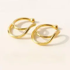 ダブルライン イヤーカフ 2連 ゴールド シンプル イヤリング フープ