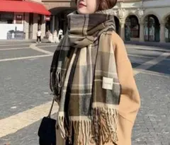 大判マフラー フリンジ チェック柄 マフラー大人 かわいい レディース