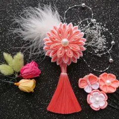 つまみ細工 髪飾り 桃 成人式 七五三 卒業式No.143