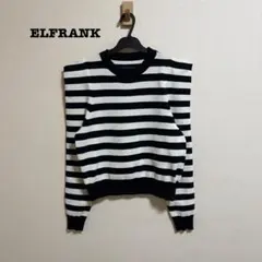美品 ELFRANK ボーダーニットパフスリーブプルオーバー F