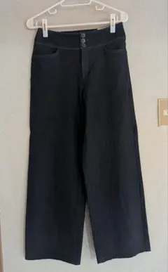 デニム ワイドレッグパンツ 3ボタン 上品