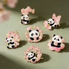 【6点セット】可愛い パンダ 桜 ピンバッジ ブローチ 留め具付き まとめ売り