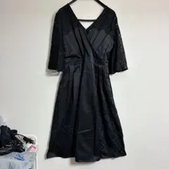 新品タグ付　merlot plus レース袖 ロングワンピース 半袖　ブラック