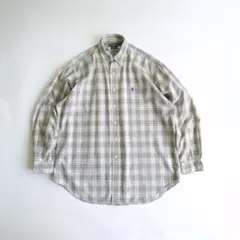 ラルフローレン　刺繍ロゴ　長袖BDチェックシャツ　ベージュ　L ゆるだぼ古着.