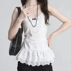 【One Pointになる】ホワイト レース裾 キャミソール