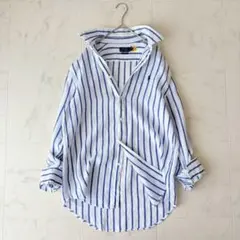 極美品✨ポロラルフローレン リネン ストライプ シャツ QR付✨ゆったり ポニーのサムネイル