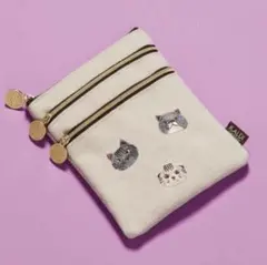 KALDI 3段マルチポーチ 猫デザイン 約17×14cm