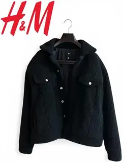 [美品]H&Mブラックブルゾンボアジャケット中古品汚れなしメンズファッション