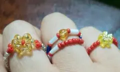 ビーズリング４点set【エスニック*赤】