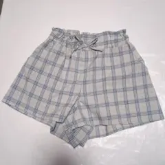 女の子　水色チェック柄ハーフパンツ　ショートパンツ 150cm