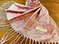 春色 パシュミナ 華 ツタ ペイズリー柄 大判 ストール ピンク系