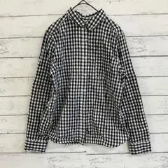 【古着】✨シャツ【M】レギュラーカラー　ギンガムチェック　長袖　白黒