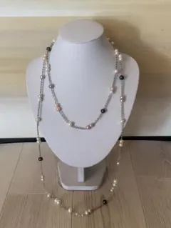 淡水パール ロングステーションネックレス マルチカラー