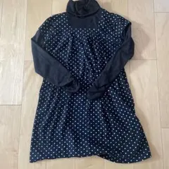 授乳用タートルネックドレス 黒白水玉