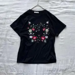 AG by aquagirl【M】花柄刺繍 半袖Tシャツ シンプル 可愛い 黒