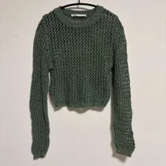 ZARA オリーブグリーン メッシュニット