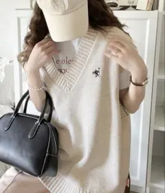 JAVA ワンポイント刺繍カレッジニットベスト