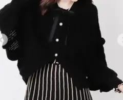 アクシーズファム♡ フリルリボンニットケープ ポンチョカーデ♡黒
