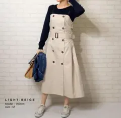 Re:EDITライトベージュトレンチワンピース茶リボンミディアム丈フレアスカート