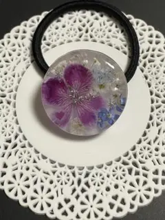 ドライフラワー ヘアゴム ポニーフック マトリカリア 花 ピンク レジン