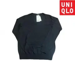 UNIQLO ブラック Vネックセーター エクストラファインメリノウール L