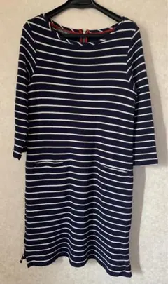 【ローラアシュレイ】ボーダー綿素材のやわらかいワンピース