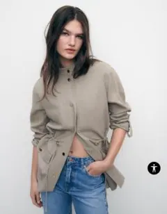 新品　ZARA　アジャスタブルウエスト　リネンブレンドジャケット　XSのサムネイル