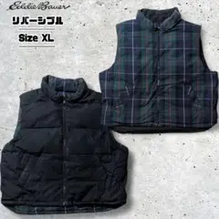 EddieBauerエディーバウアー中綿ベストリバーシブルブラックチェック柄XL