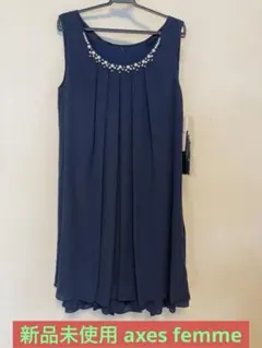 新品 axes femmeネイビー ビジュー付き バック薔薇スリッドドレス