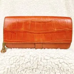フェリージ 長財布 コロコロ 3005 クロコ型押し オレンジ レザー イタリア