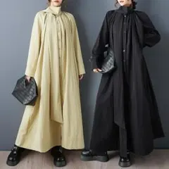 新品 ゆったり トレンチコート ミドル丈 Aライン カーキ 秋冬　ロング　長袖@