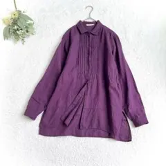 【MARELLA】リネン100 ピンタックブラウス パープル 44 大きいサイズのサムネイル