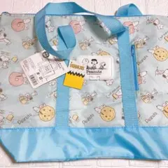 保冷トートバッグ　ウェットティッシュポケット付き　スヌーピー　水色　保温　保冷